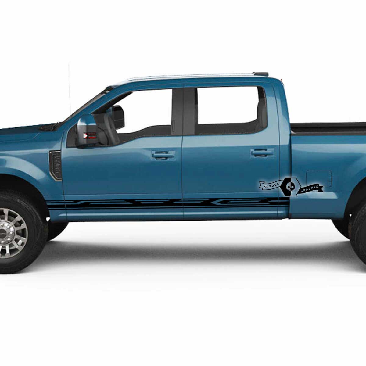 Coppia Musclecar Super Duty 2023 Rocker Panel Stripes Corpo Porte Decalcomanie Adesivi laterali Logo Grafica Vinile 2 colori
