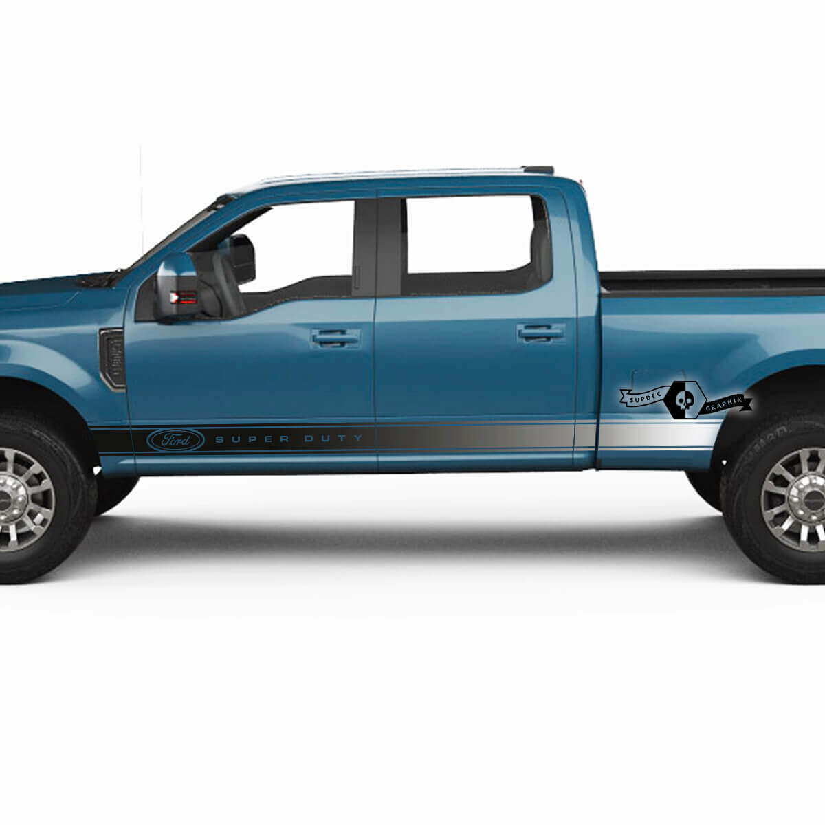 Coppia Musclecar Super Duty 2023 Rocker Panel Stripes Body Doors Decalcomanie sfumate Adesivi laterali Logo Grafica Vinile
