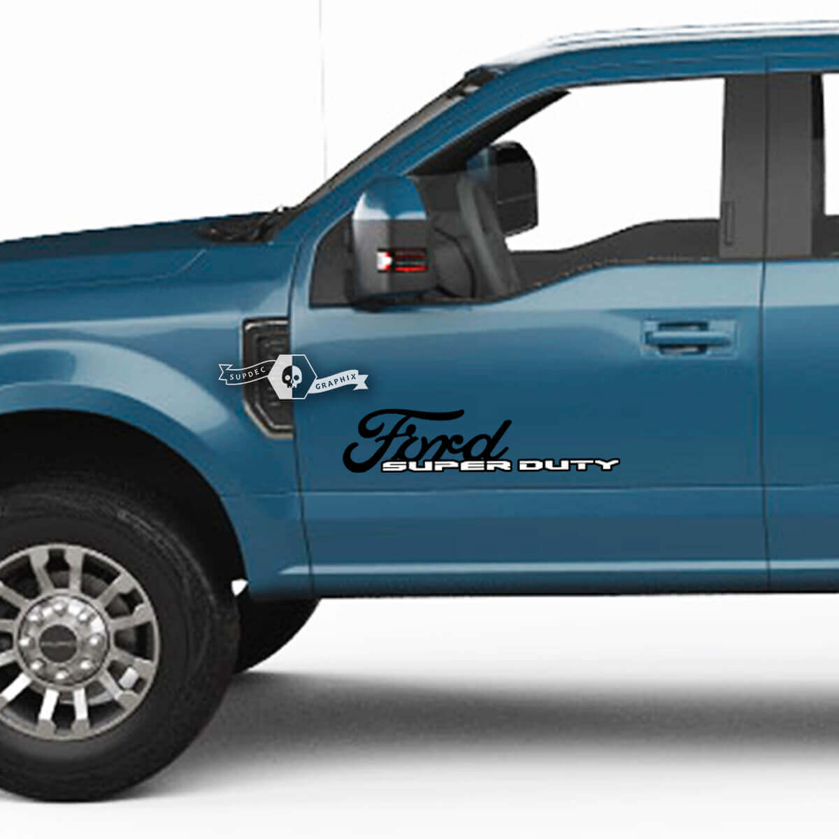 Coppia Ford Super Duty 2023 Logo Porte Decalcomanie Adesivi laterali Grafica Strisce in vinile 2 colori

