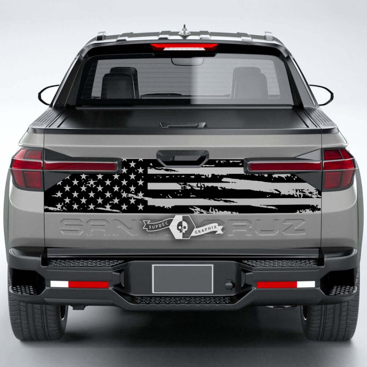 Adesivo in vinile con bandiera USA effetto consumato per portellone Hyundai Santa Cruz 2023