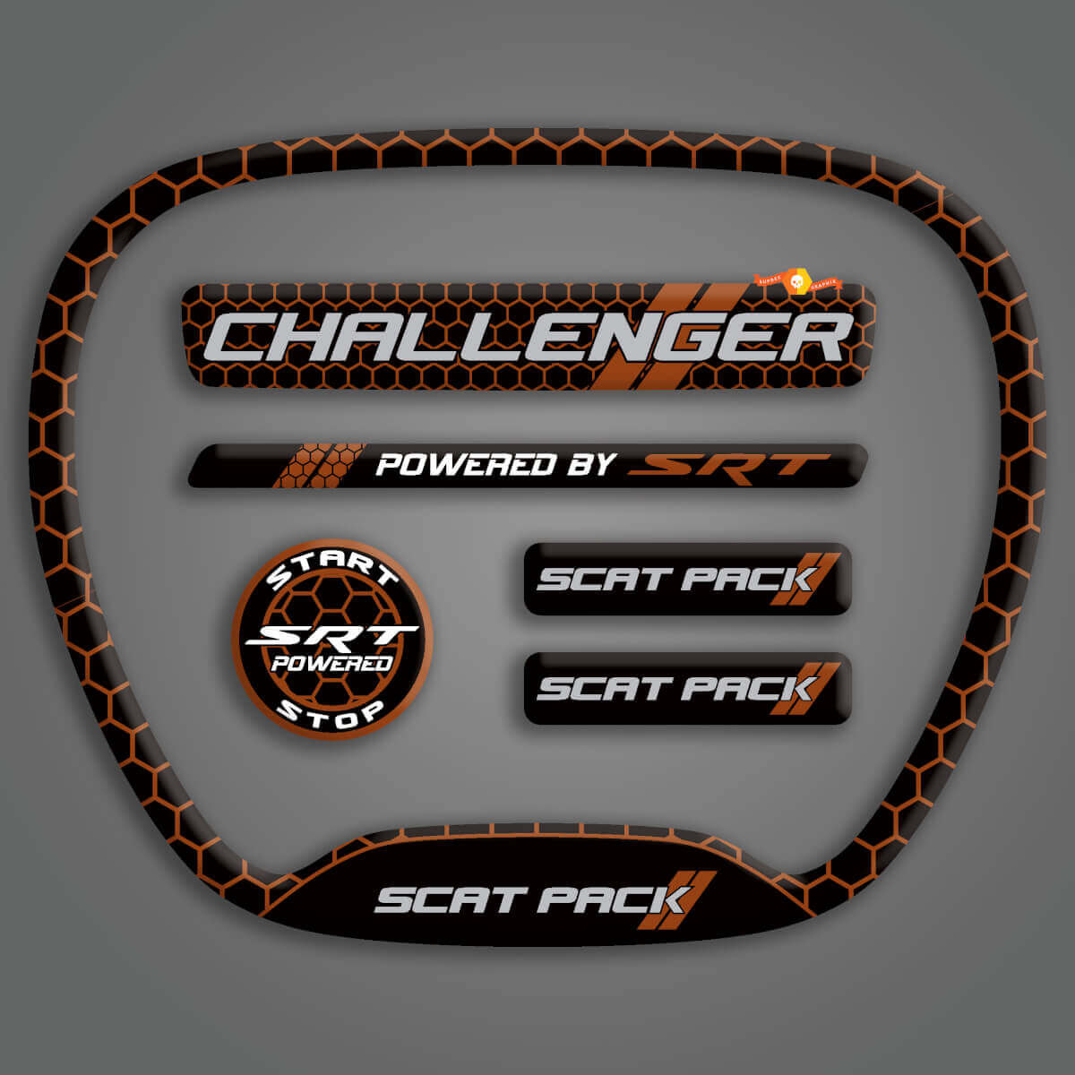 Kit di decalcomanie interne 3D in gel a nido d'ape per Dodge Challenger 2015+