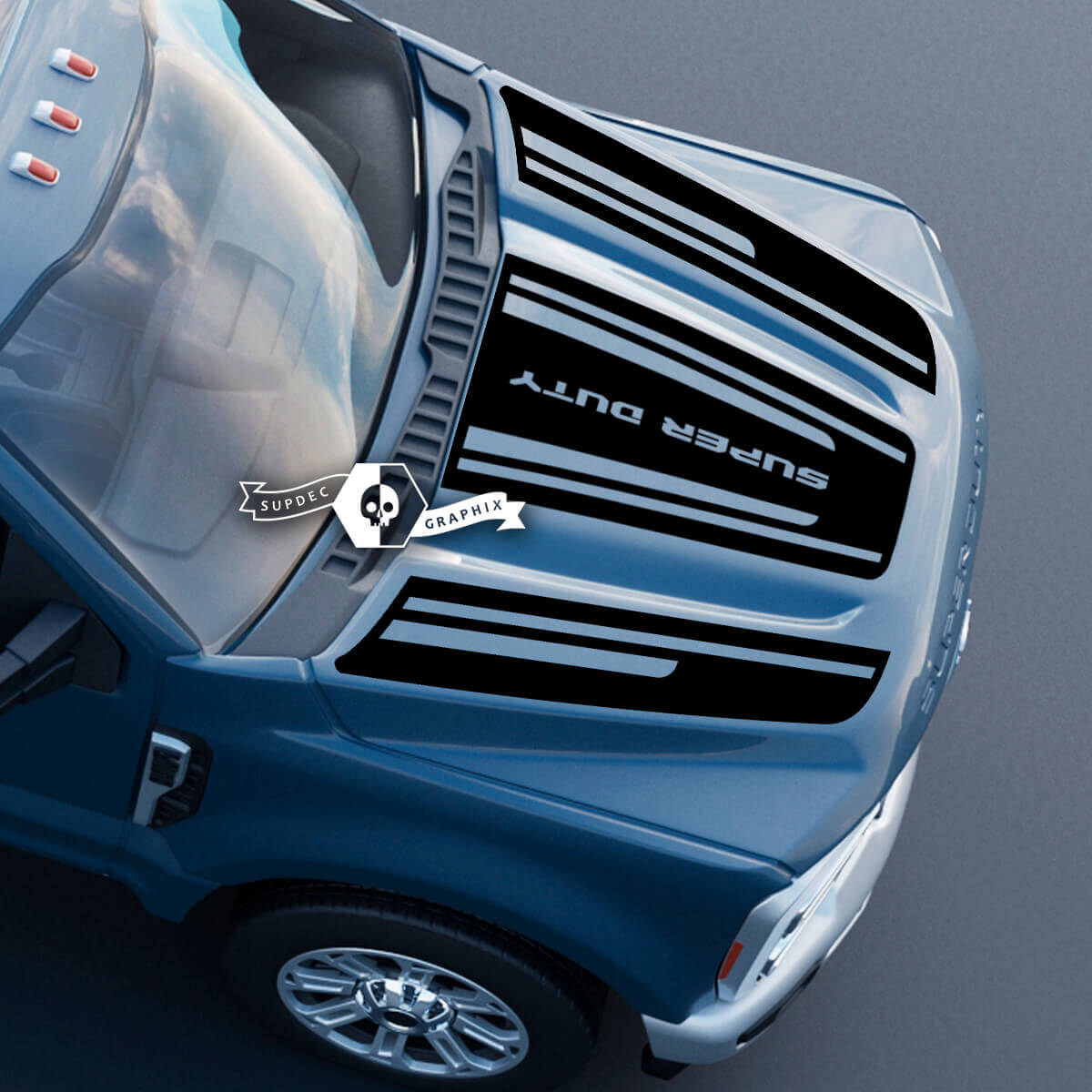 Cappuccio Musclecar Super Duty 2023 Up Lines Logo Trim Decalcomanie Adesivi Grafica Kit completi in vinile
