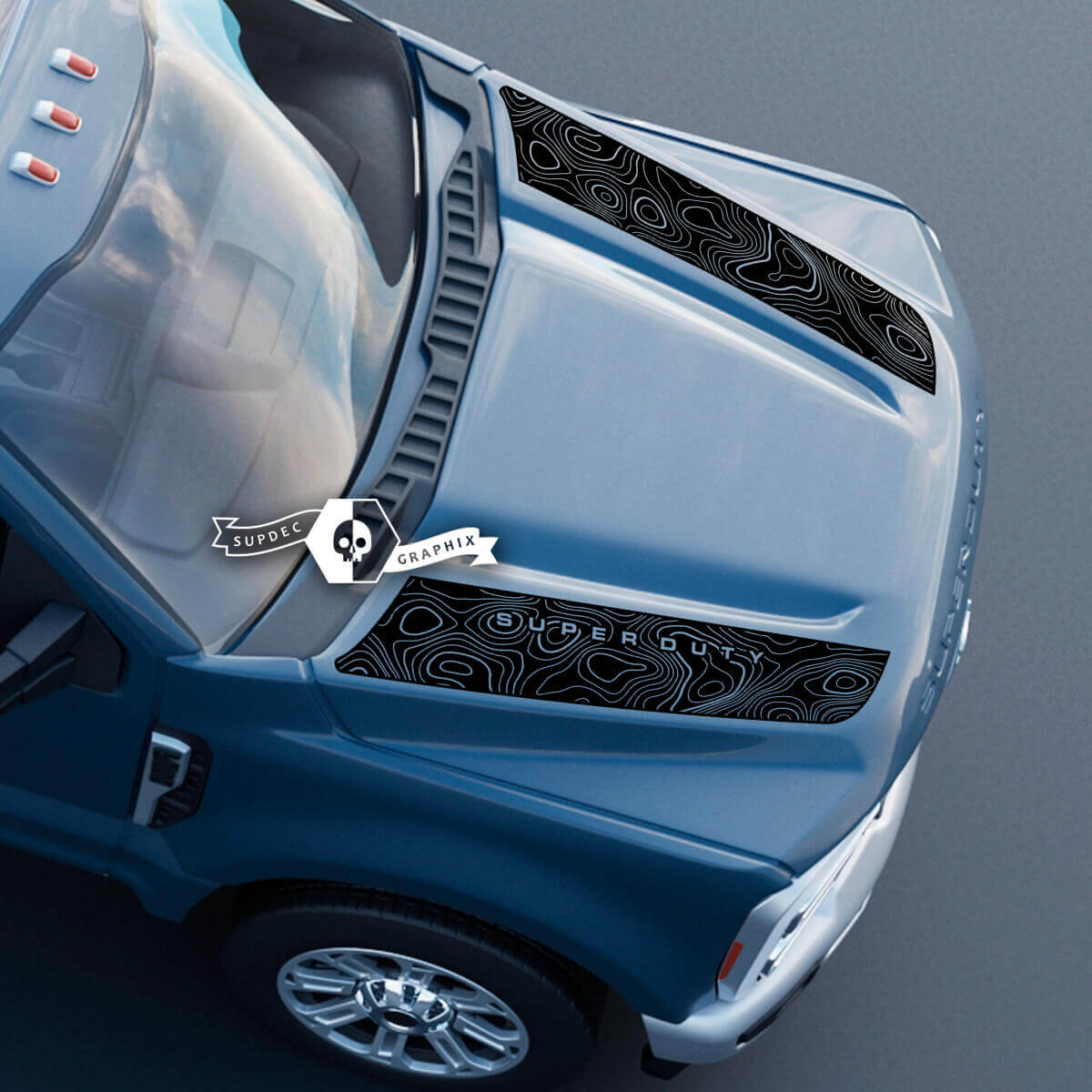 Hood Ford Super Duty 2023 + Up Doppia mappa topografica Topo Decalcomanie Adesivi Grafica Vinile
