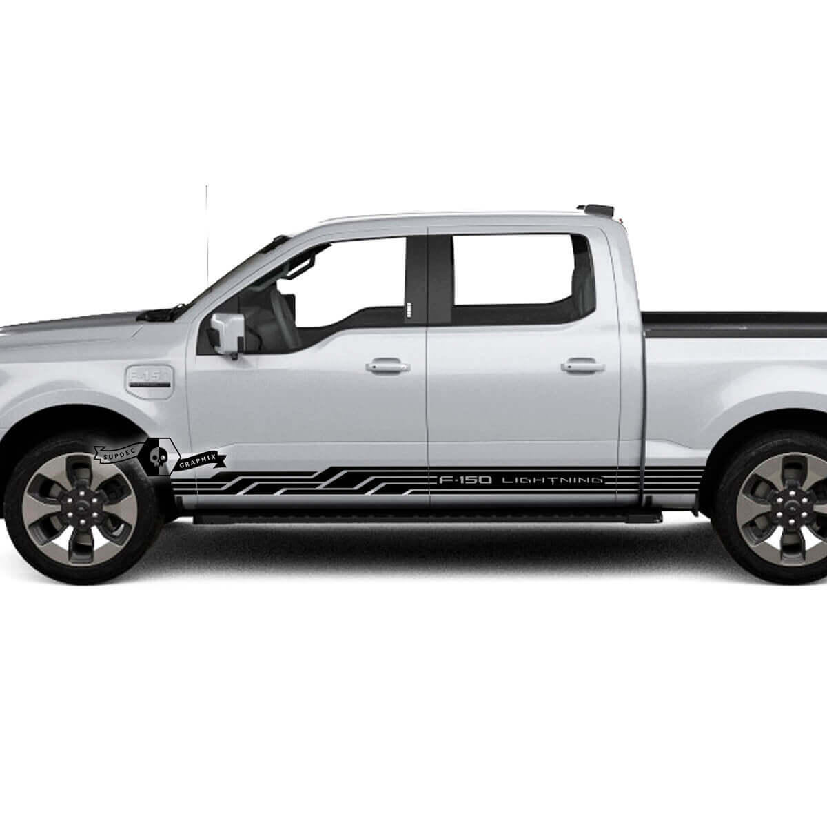 Coppia Ford F-150 Lightning 2022 2023 Pannello a bilanciere Geometria Linea Strisce Corpo Porte Decalcomanie Adesivi laterali Grafica Vinile
