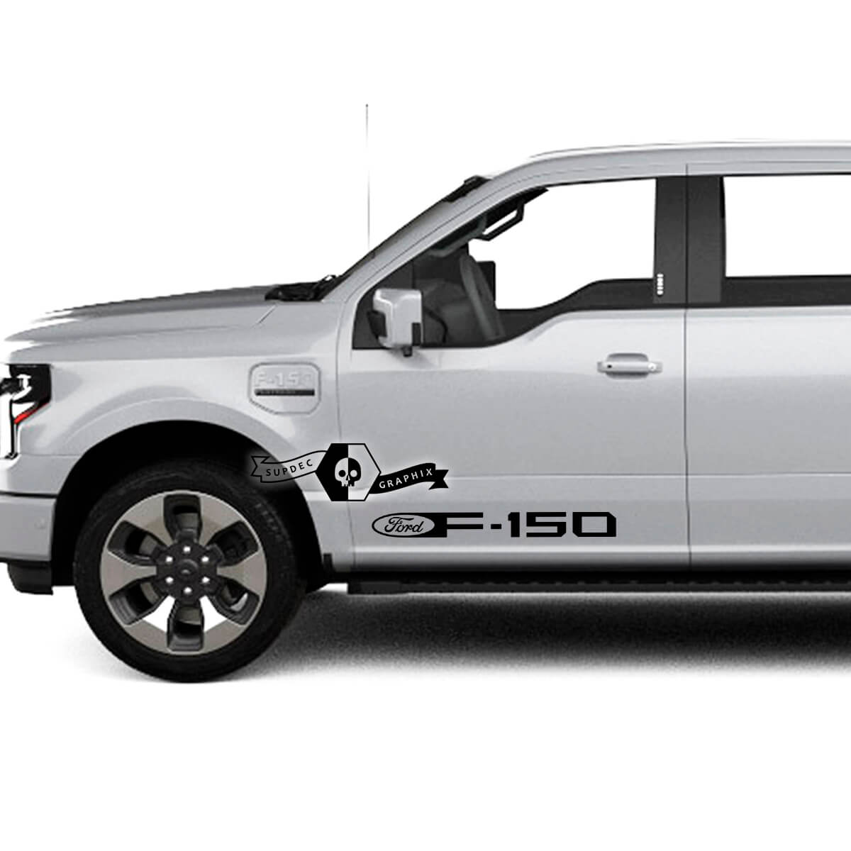 Coppia Ford F-150 Lightning 2022 2023 Logo Fender Bed Lines Stripes Corpo Decalcomanie Adesivi laterali Grafica Vinile Supdec Design
