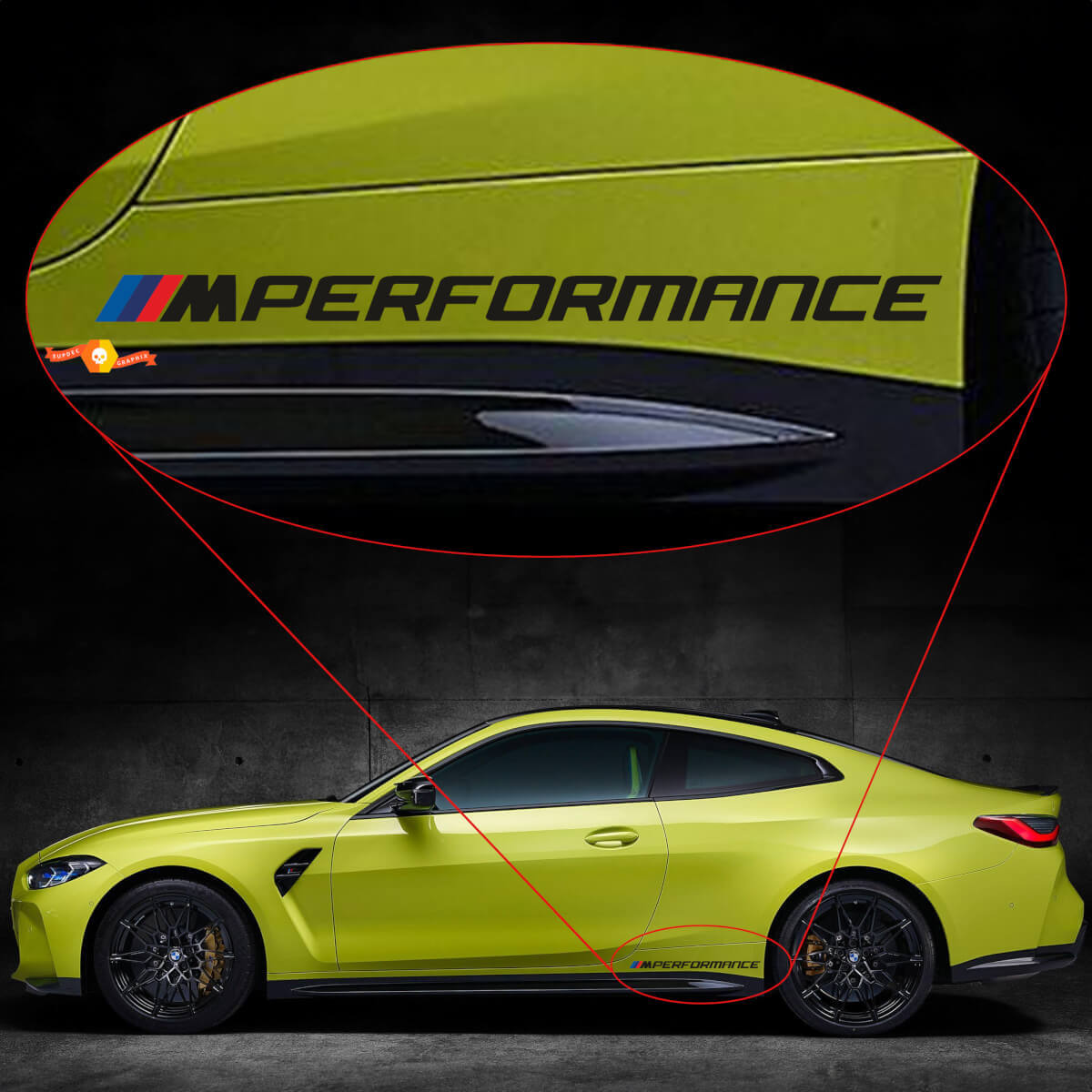 Coppia di Adesivi Laterali Stile M Performance per BMW M3 M4 G80 G82 G83