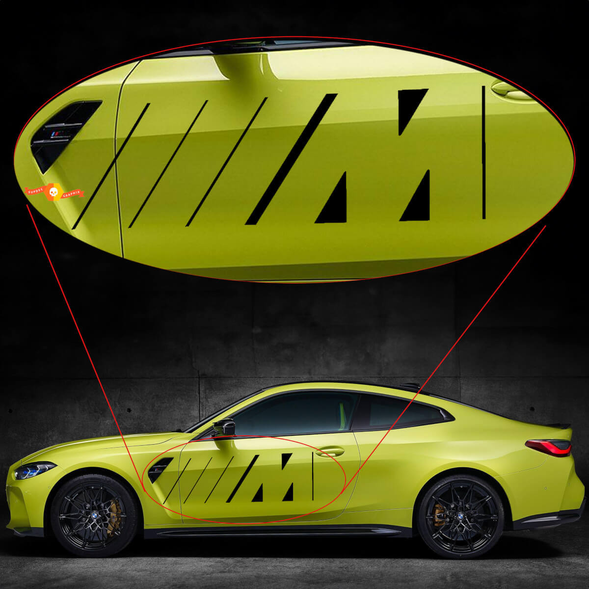2x Adesivo in vinile per portiere con linee del logo M BMW M4 M3 G82 G83
