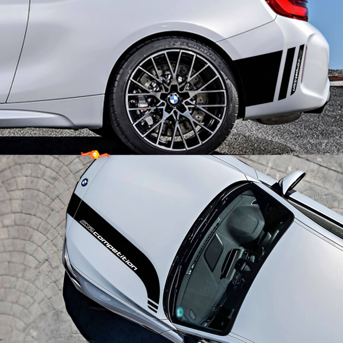 Kit adesivi in vinile con strisce cofano e fiancate posteriori per BMW M2 Competition F87