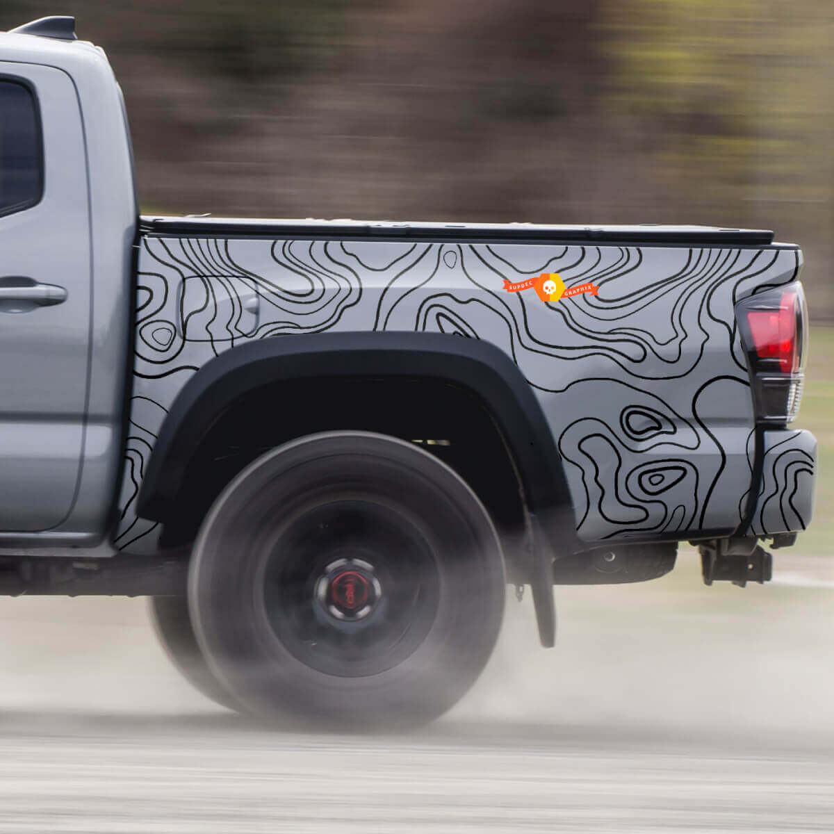 2x adesivo grafico per area letto Toyota Tacoma contorno mappa topografica Topo Wrap decalcomanie in vinile
