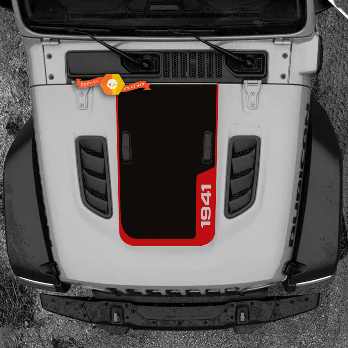 Adesivo in Vinile per Cofano 1941 Grafica 2 per Jeep Wrangler Rubicon 2 Colori