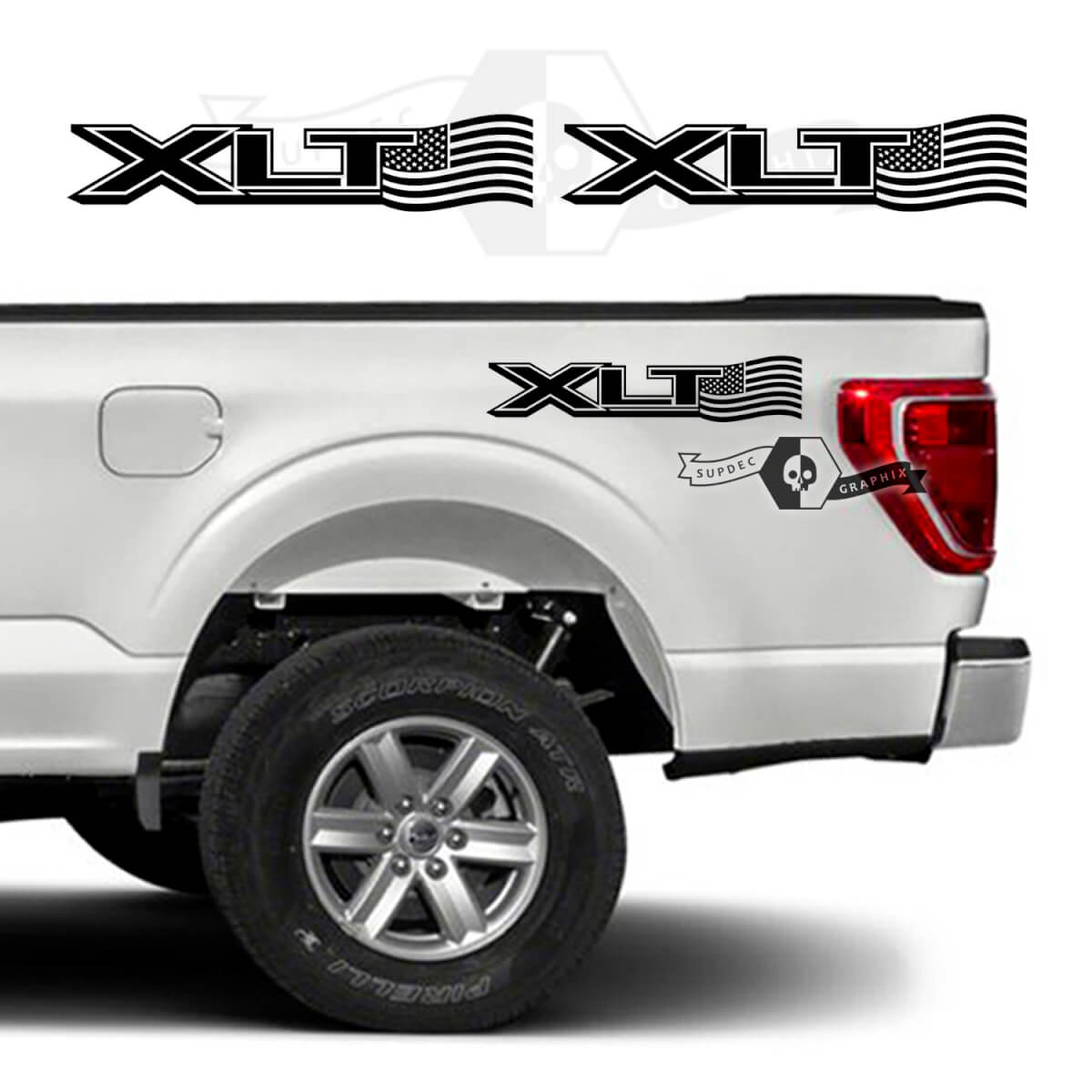 Coppia adesivi per decalcomanie laterali con grafica del logo della bandiera USA Ford F-150 XLT 2023
