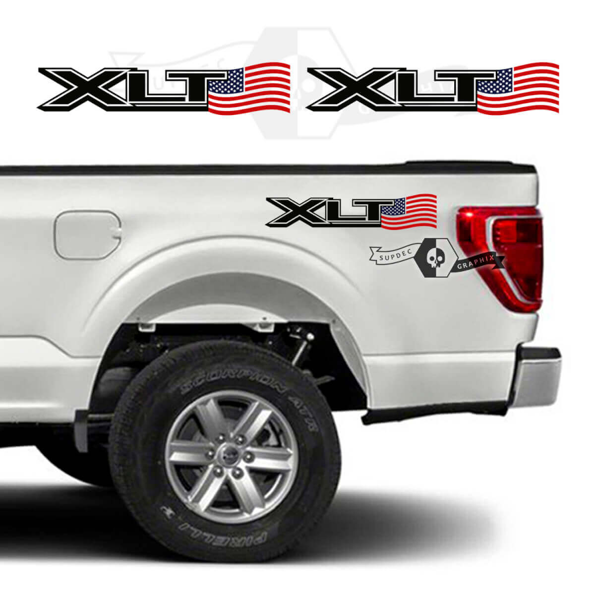 Adesivi laterali in vinile con bandiera USA XLT per Musclecar F-150 2023