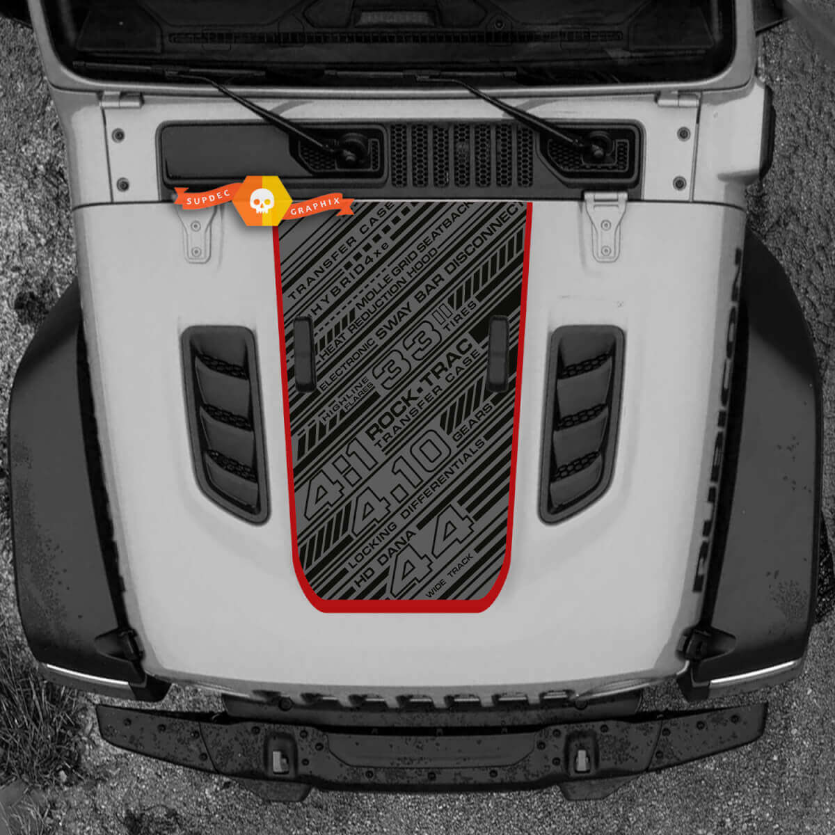 Cofano Jeep RUBICON Wrangler JL Vinile 2018 + Up Banner Decalcomania Grafica
