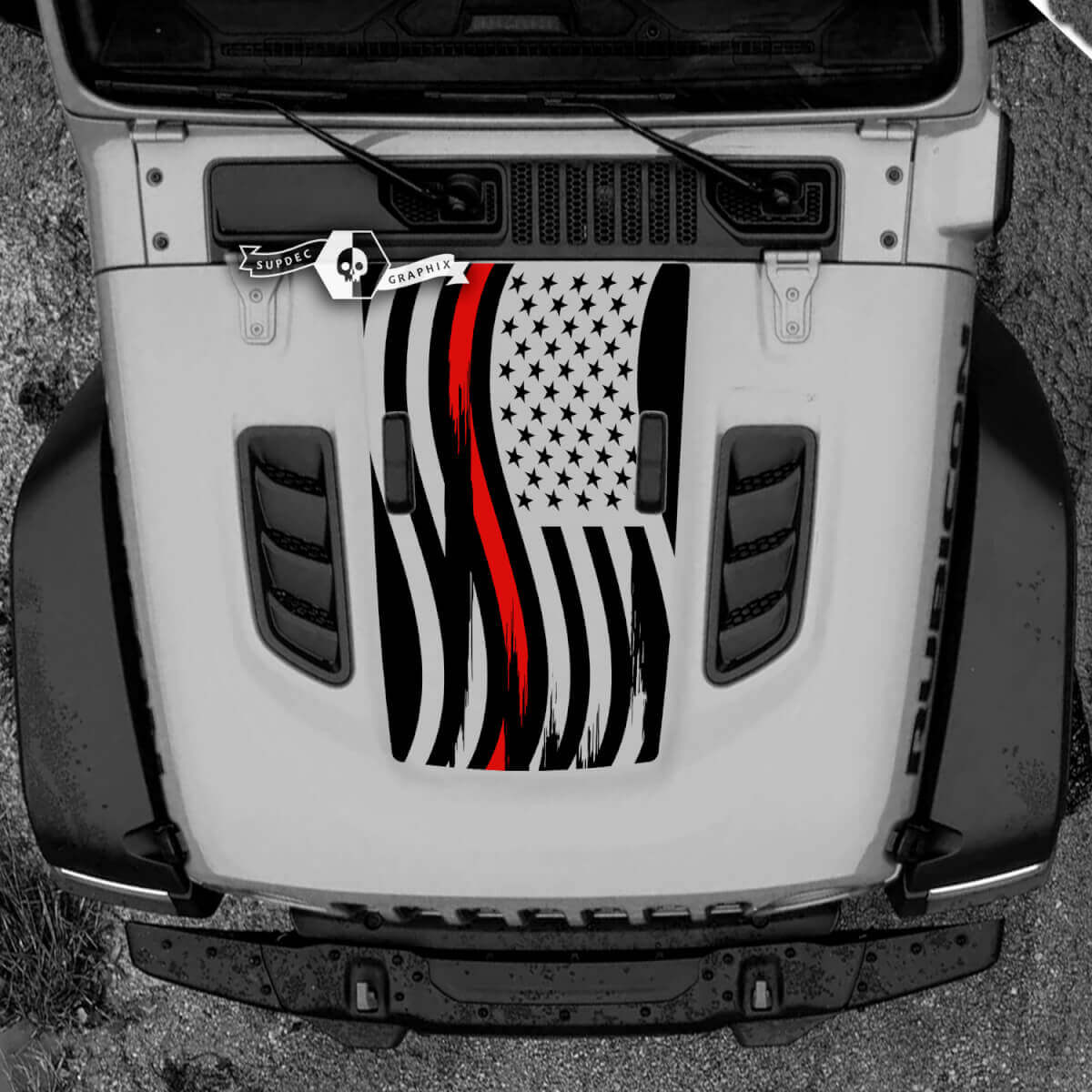 Adesivo in vinile con linea rossa e bandiera USA per cofano Jeep Wrangler