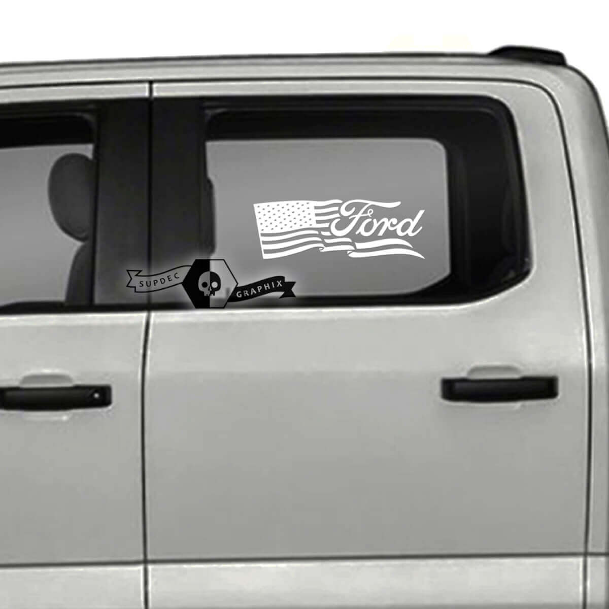 Coppia di adesivi per decalcomanie laterali con logo per finestra con logo Ford USA bandiera laterale
