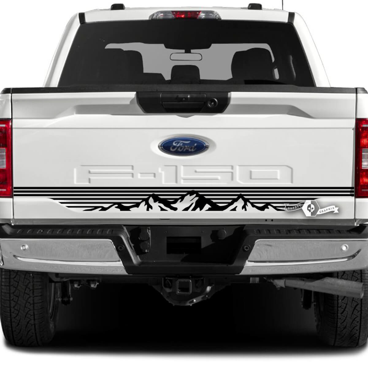 Ford F-150 XLT portellone posteriore strisce montagne ombra grafica adesivi decalcomanie laterali
