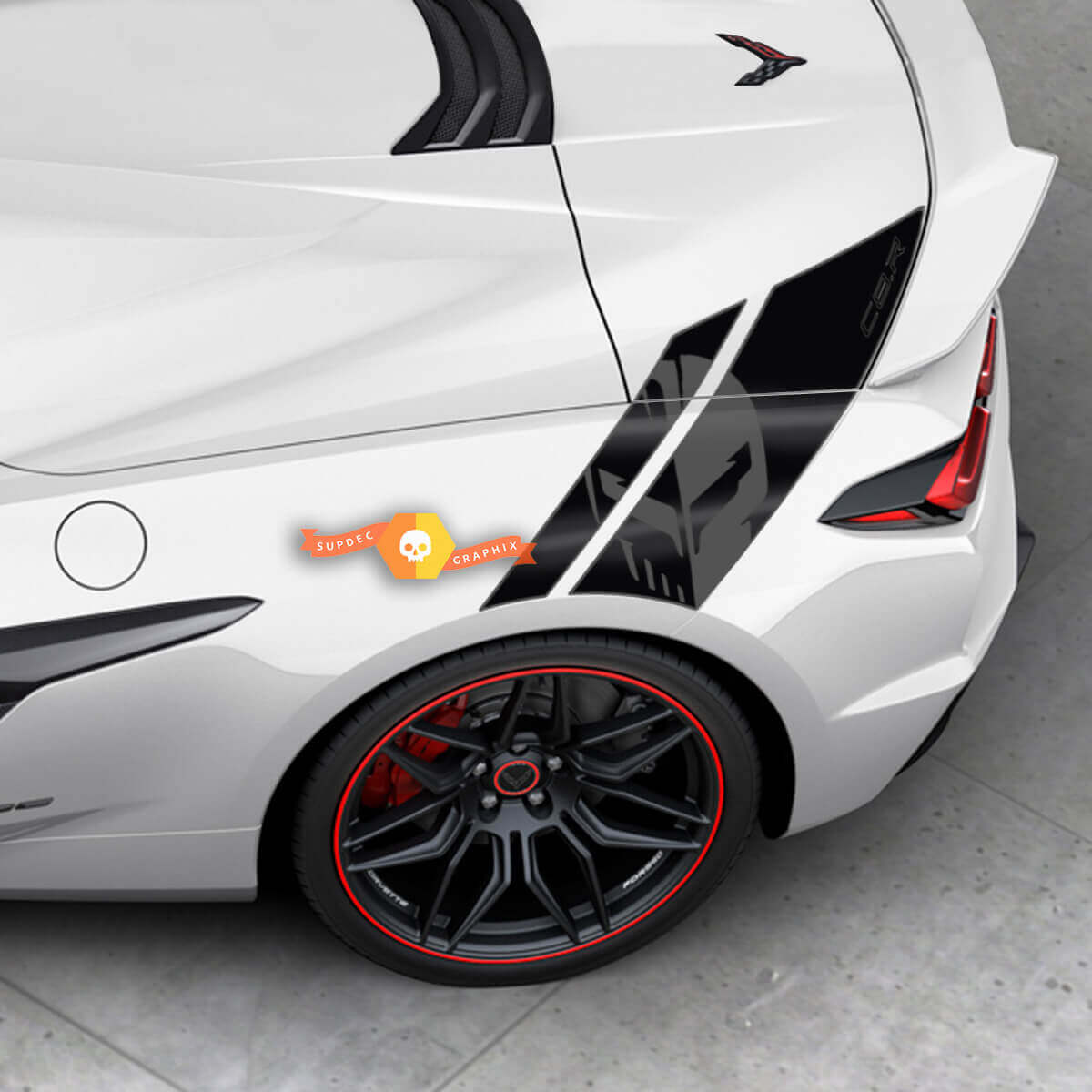 Kit adesivi grafici per decalcomanie Jake Punisher per letto laterale Chevy Corvette Z06 C8 2 colori 2
