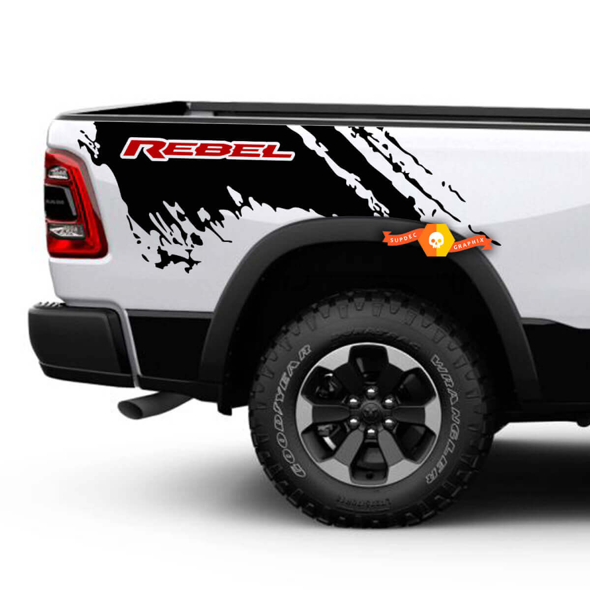 Kit di Adesivi Vinilici Laterali Stile Spruzzi di Fango per Dodge Ram 1500 Rebel