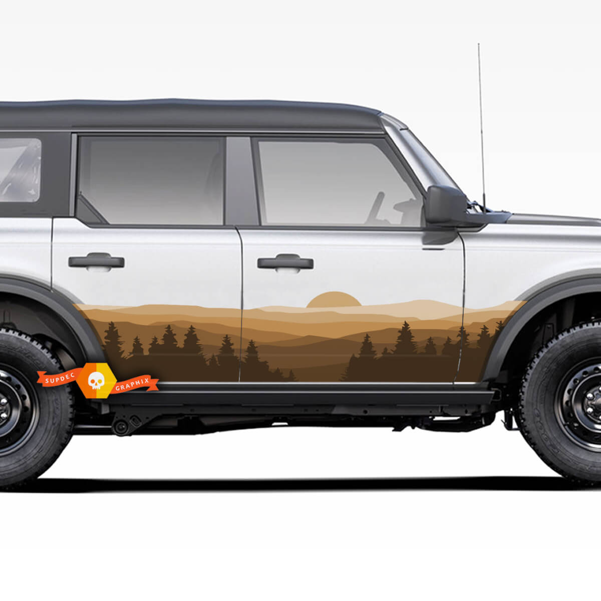 Coppia porte laterali foresta paesaggio colline strisce adesivi decalcomanie in vinile per Ford Bronco
