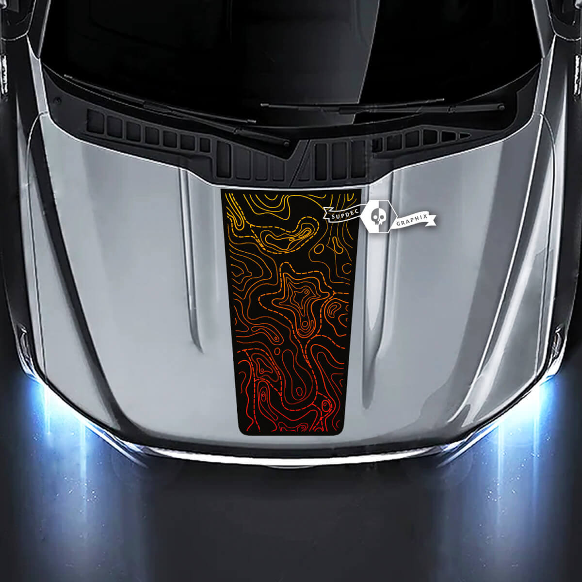 Adesivo in Vinile con Gradiente Stile Mappa Topografica per Cofano Musclecar camion XL XLT STX Lariat