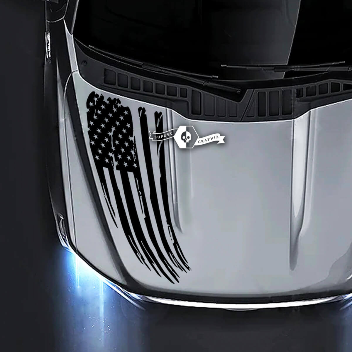 Ford F-150 XL XLT STX LARIAT cofano distrutto bandiera USA grafica laterale decalcomanie adesivi
