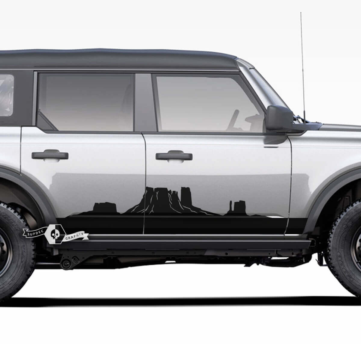 Coppia Adesivi Decalcomanie Laterali Battitacco Monument Valley 2 per Musclecar horse