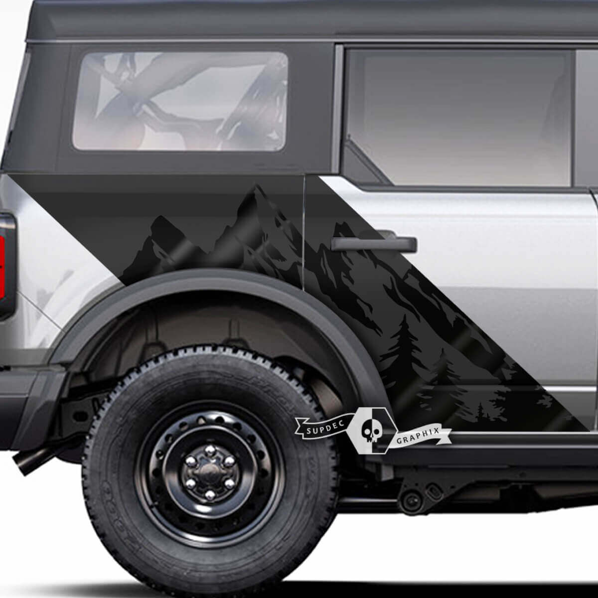 Coppia di adesivi per decalcomanie montagne laterali porte stile foresta per Musclecar horse 2 colori
