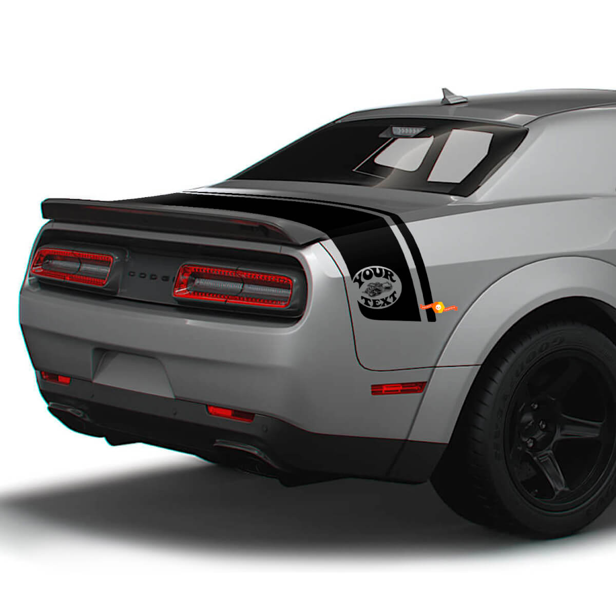Adesivo in Vinile Personalizzato con Testo e Strisce Posteriori Doppie Super Bee per Cofano Dodge Challenger