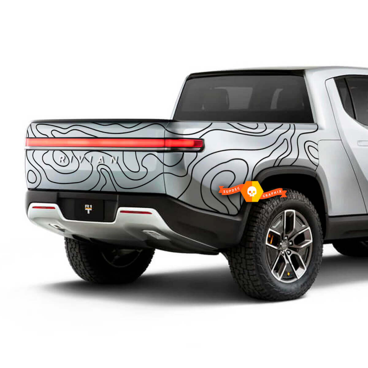 Adesivo in Vinile Laterale Posteriore con Strisce Mappa Topografica per Rivian R1T