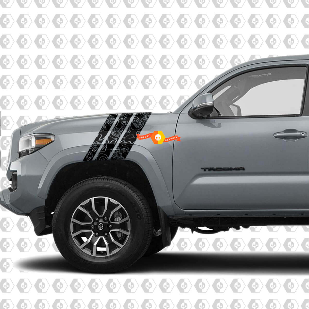 Kit di Adesivi in Vinile a Strisce per Parafango Anteriore Stile Topografico per Toyota Tacoma 2016-24