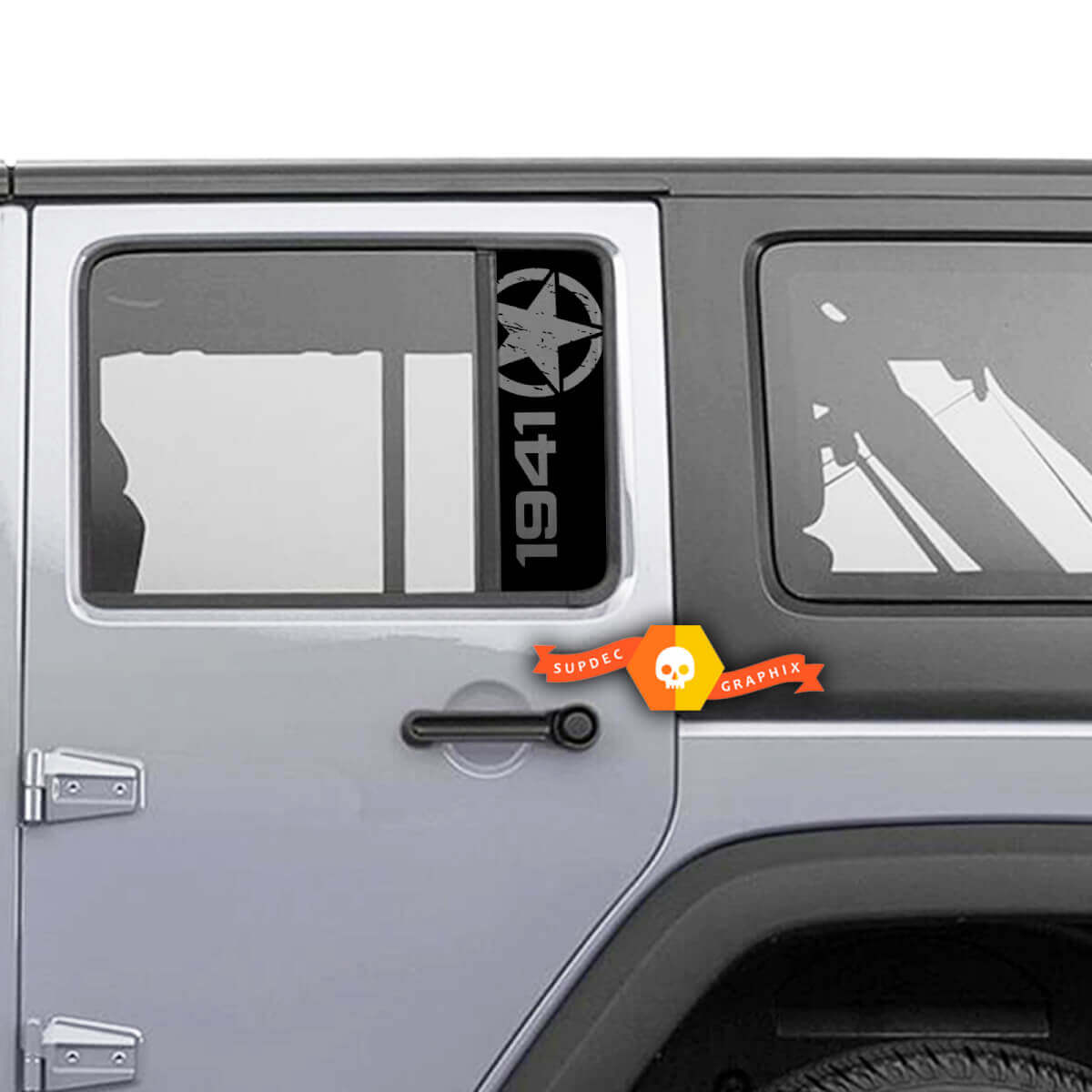 Adesivo in Vinile con Stella Usurata per Finestrino Posteriore Jeep Wrangler Gladiator 1941