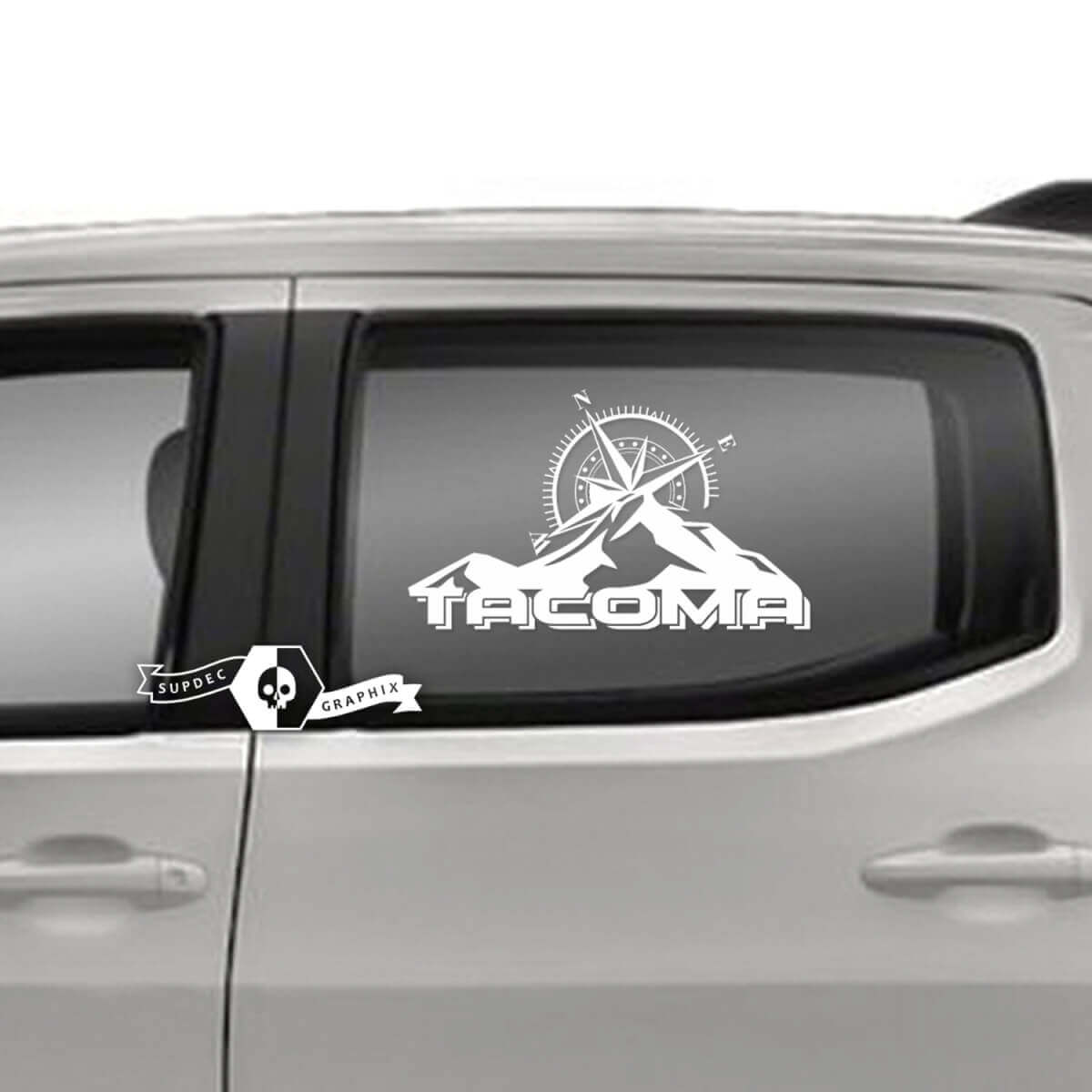 Coppia Toyota Tacoma SR5 porte finestre montagne bussola logo linea decalcomanie in vinile adesivo grafico
