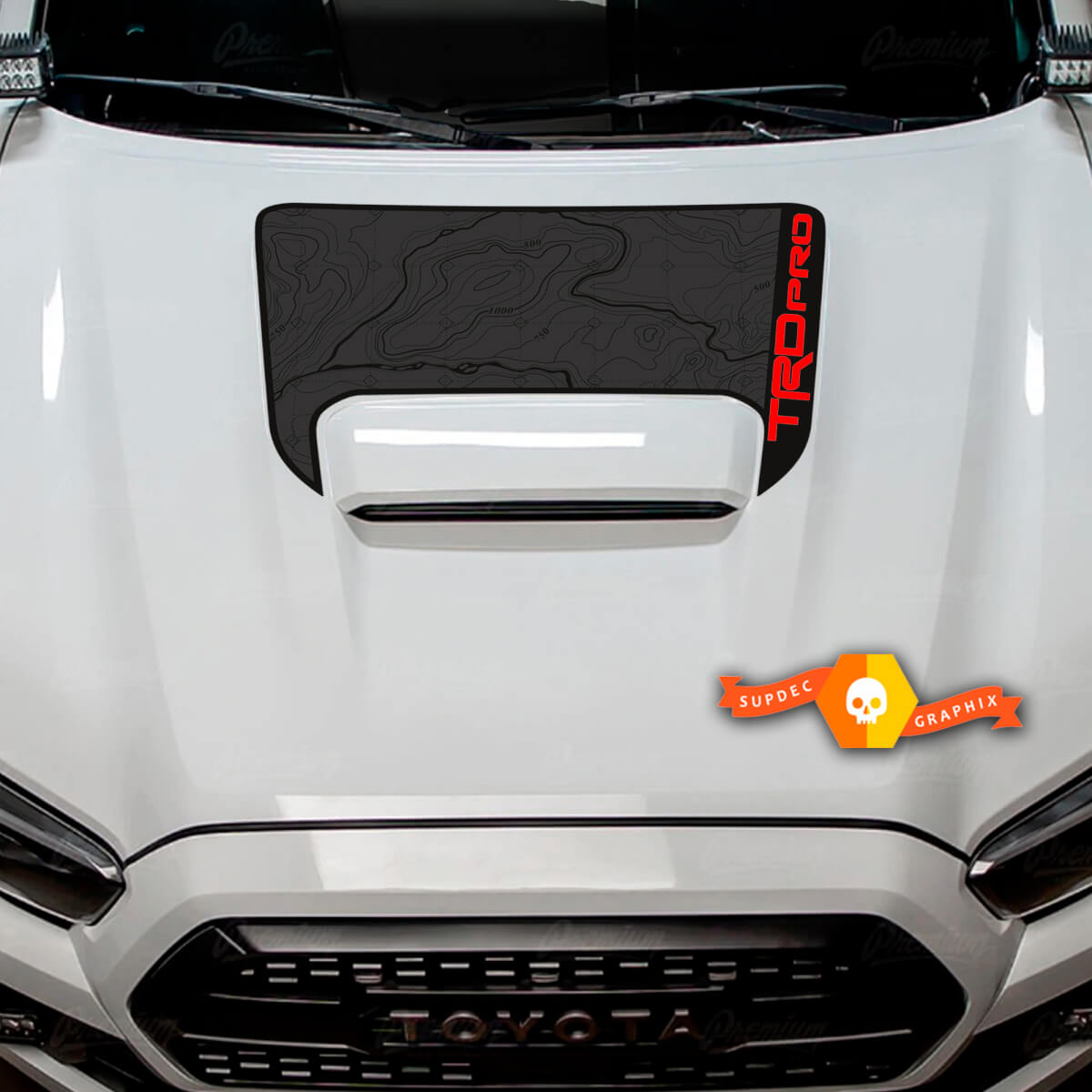 Adesivo in Vinile per Cofano con Mappa Topografica Stile TRD per Toyota Tacoma 2016-2023