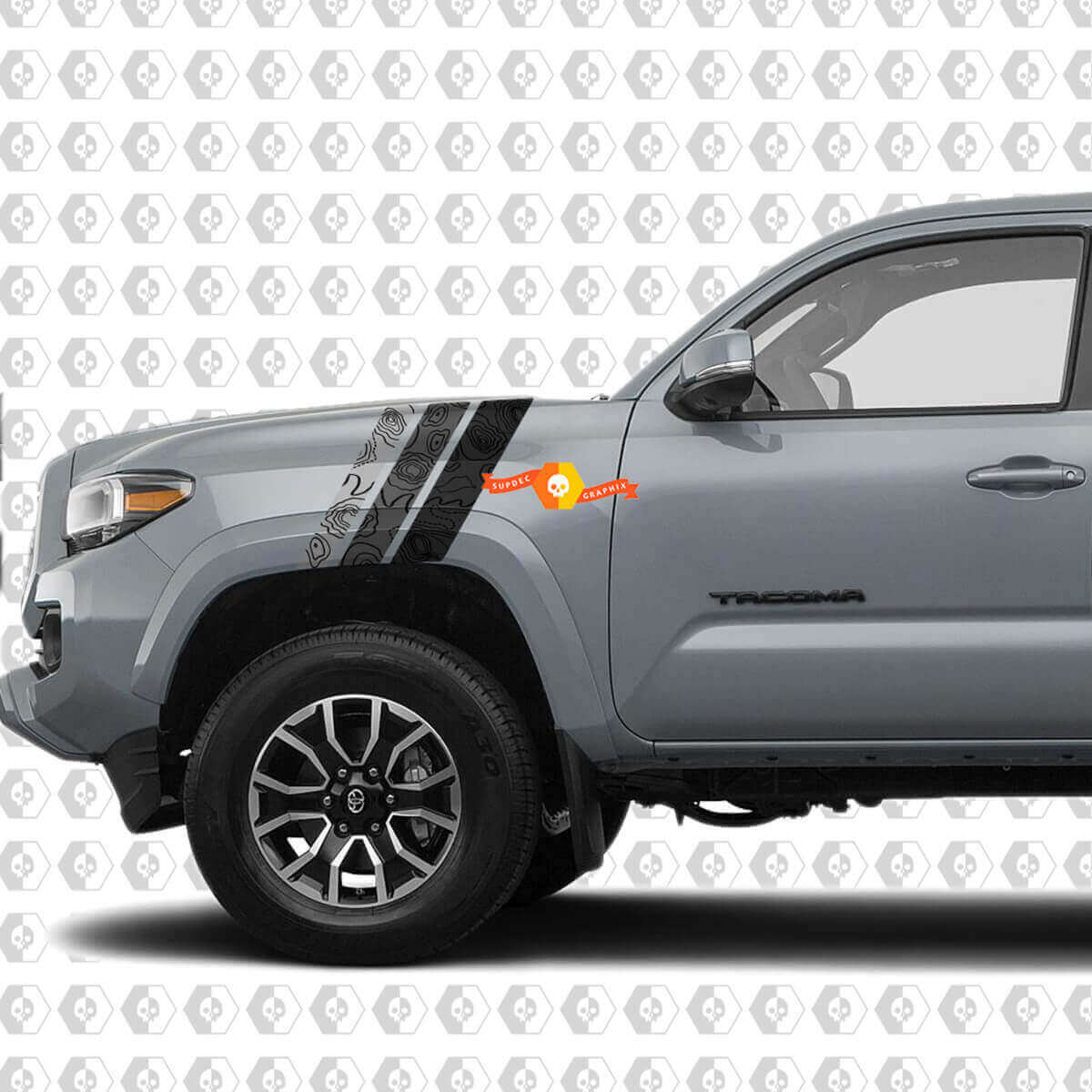 Adesivo in Vinile a Strisce Stile Carta Topografica parafango anteriore per Toyota Tacoma