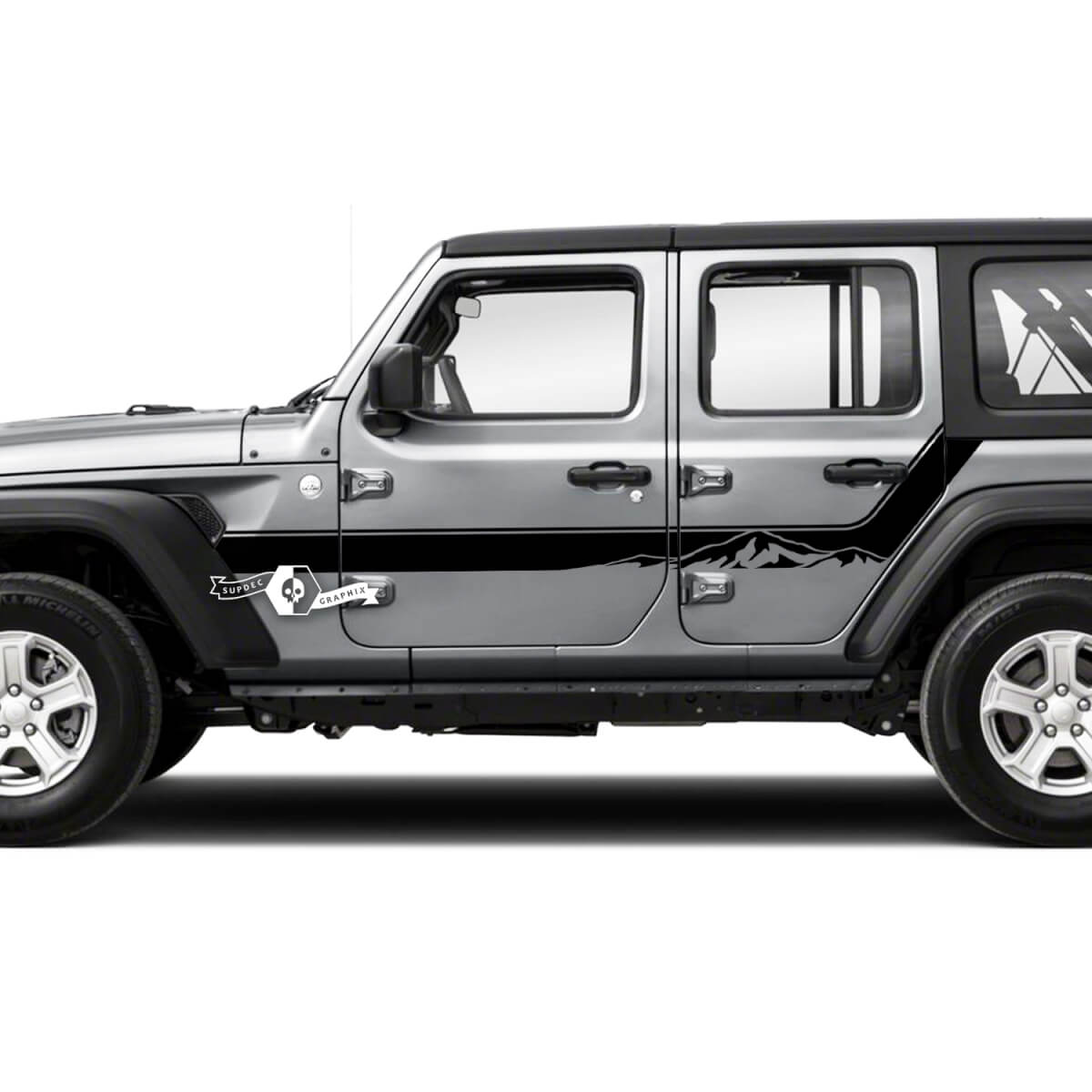 Coppia di adesivi in ​​vinile con striscia laterale per parafango per porta Jeep Wrangler Unlimited
