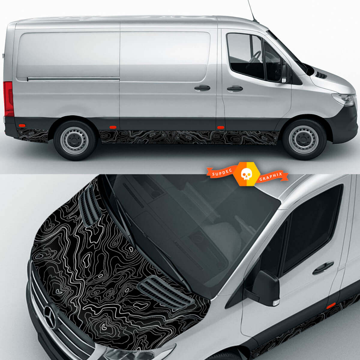 Mappa topografica Wrap Decal Hood e pannello a bilanciere laterale per Mercedes Benz Sprinter Vinil Adesivi Decal Graphic
