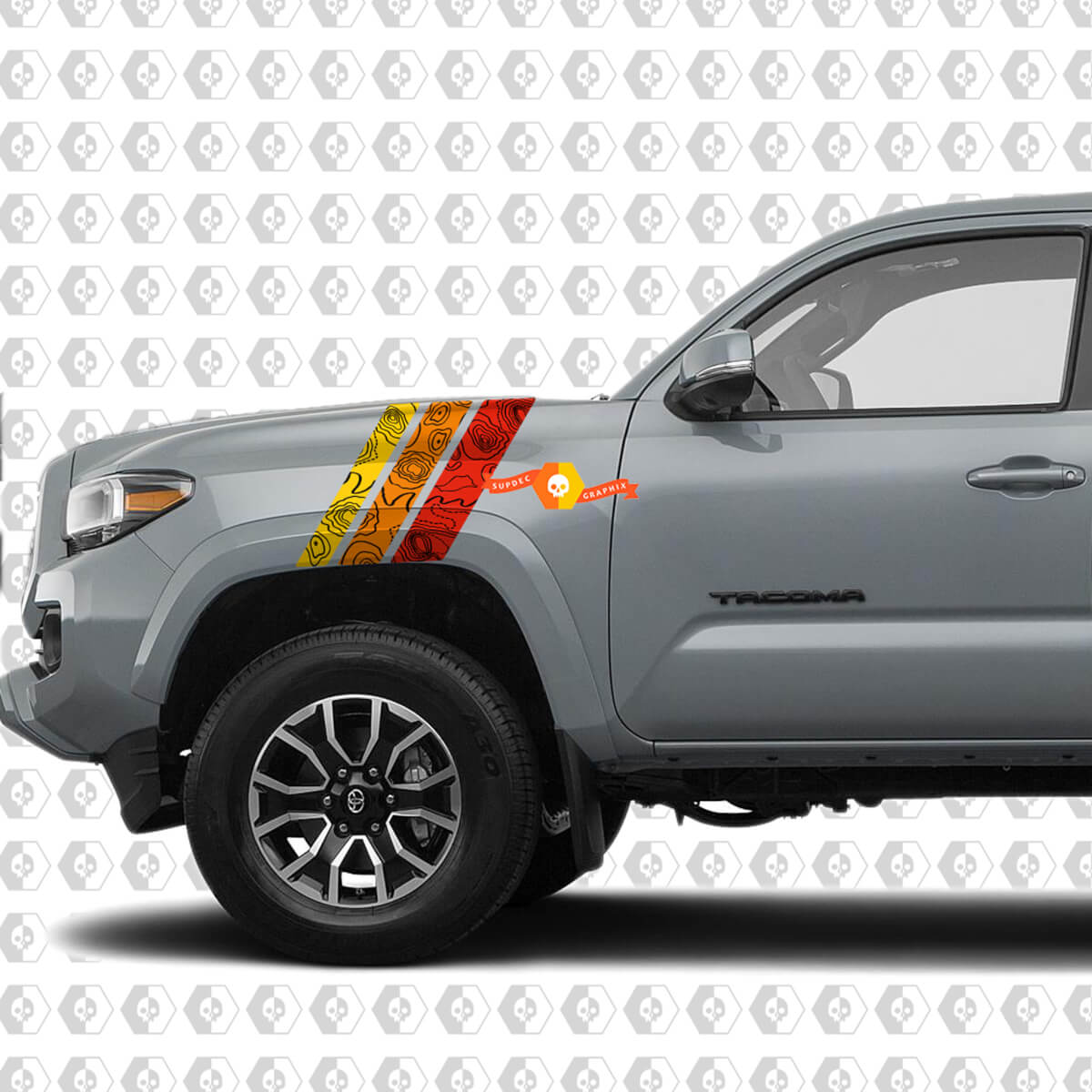 Adesivo in Vinile con Strisce in Stile Vintage Topografico per Parafango Anteriore Toyota Tacoma