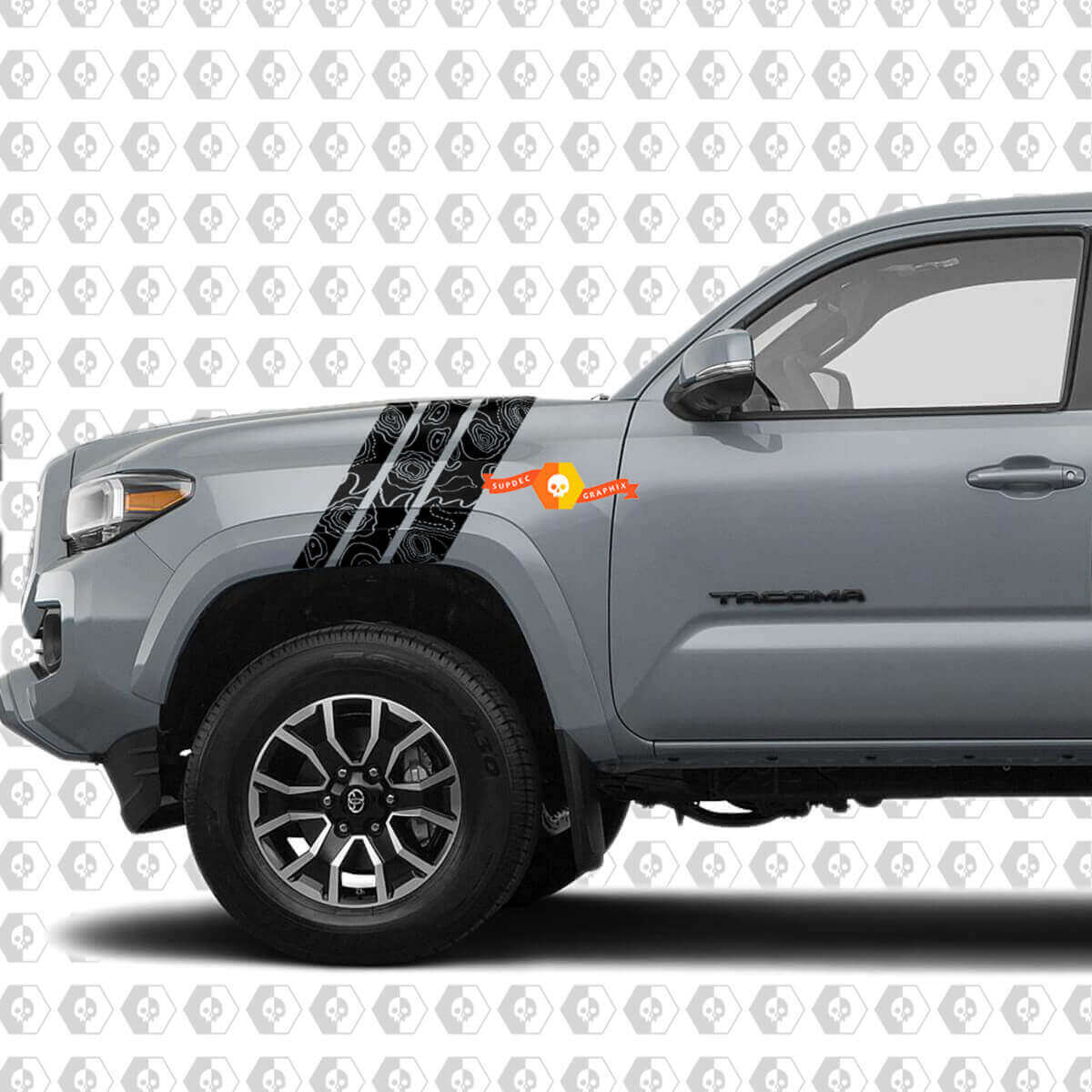 Adesivo in Vinile con Strisce a Stile Mappa Topografica per Parafango Toyota Tacoma