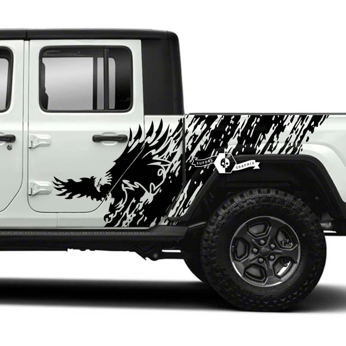 Adesivi in vinile Bald Eagle Splash per la porta laterale del cassone per Jeep Gladiator