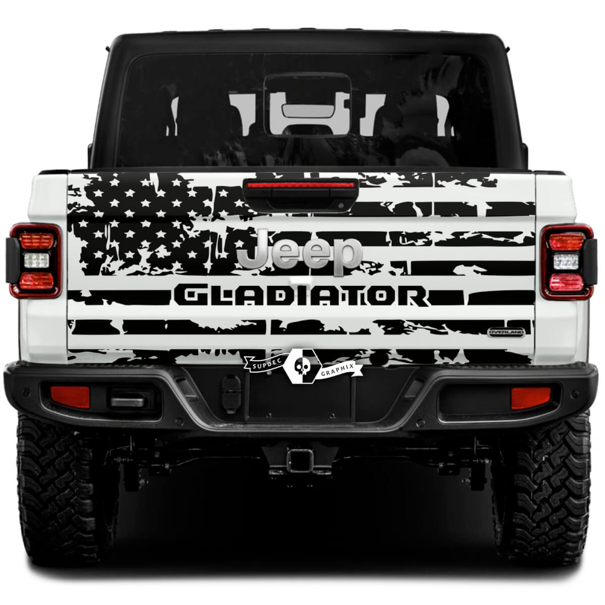 Gladiatore del portellone con adesivi in ​​vinile con involucro invecchiato bandiera USA Decalcomanie per Jeep Gladiator
