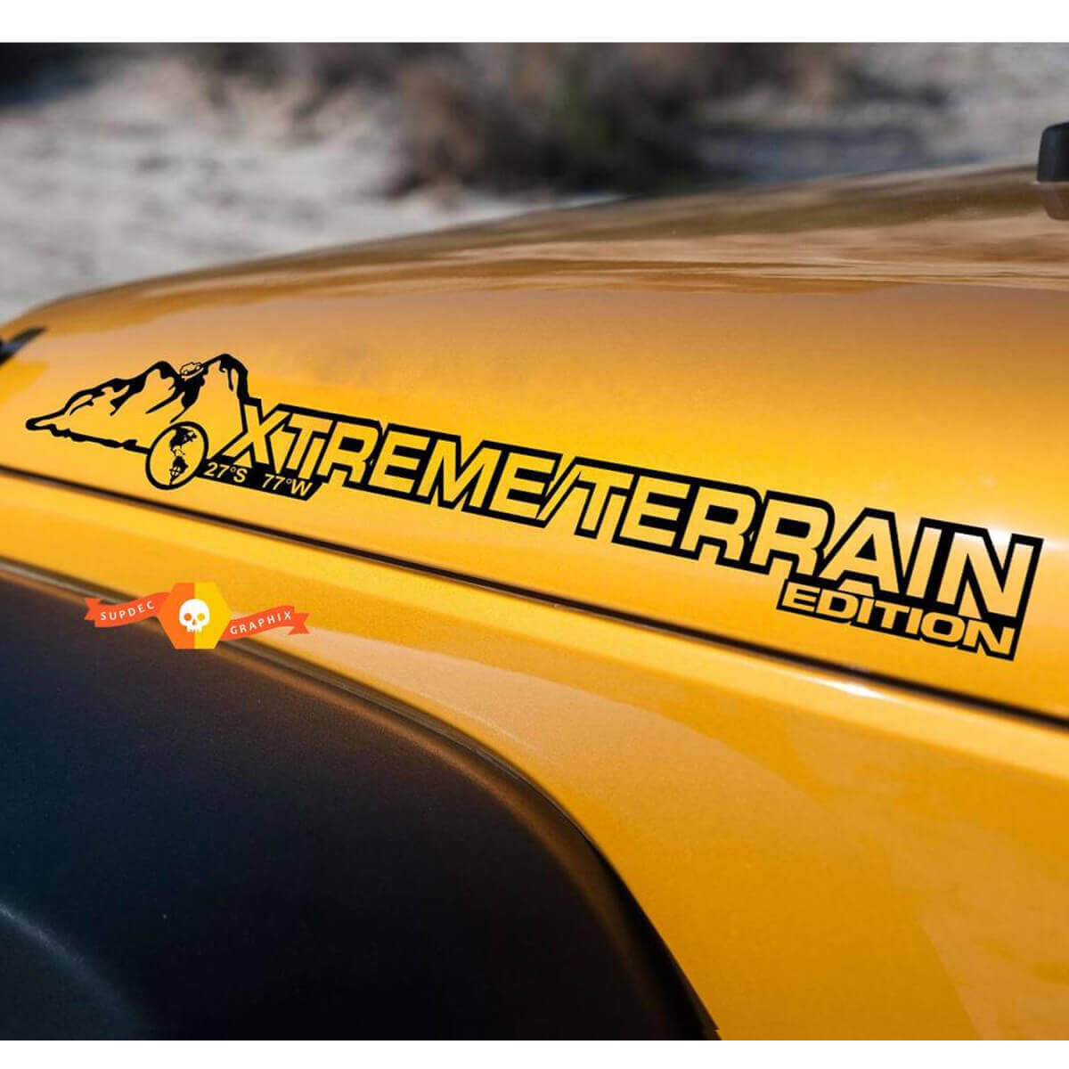Coppia di adesivi in vinile laterali per cofano Xtream Terrain per Jeep Wrangler Rubicon Sahara
