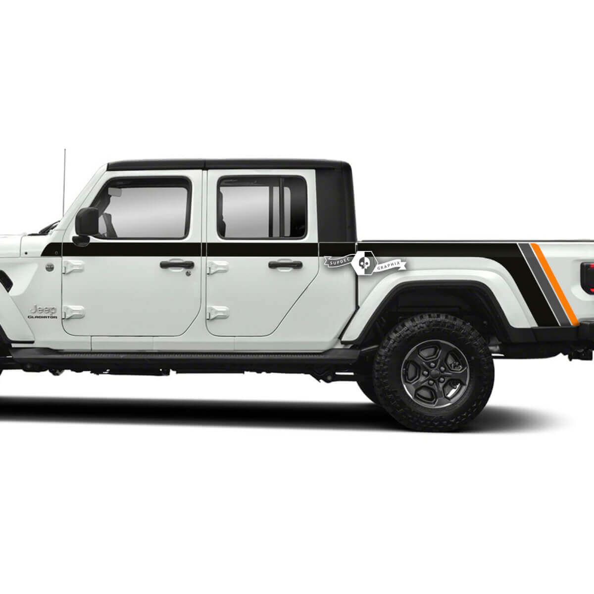 Coppia Jeep Gladiator Side Doors Bed Fender Stripes Style Vinile Decalcomania Kit grafico 3 colori
