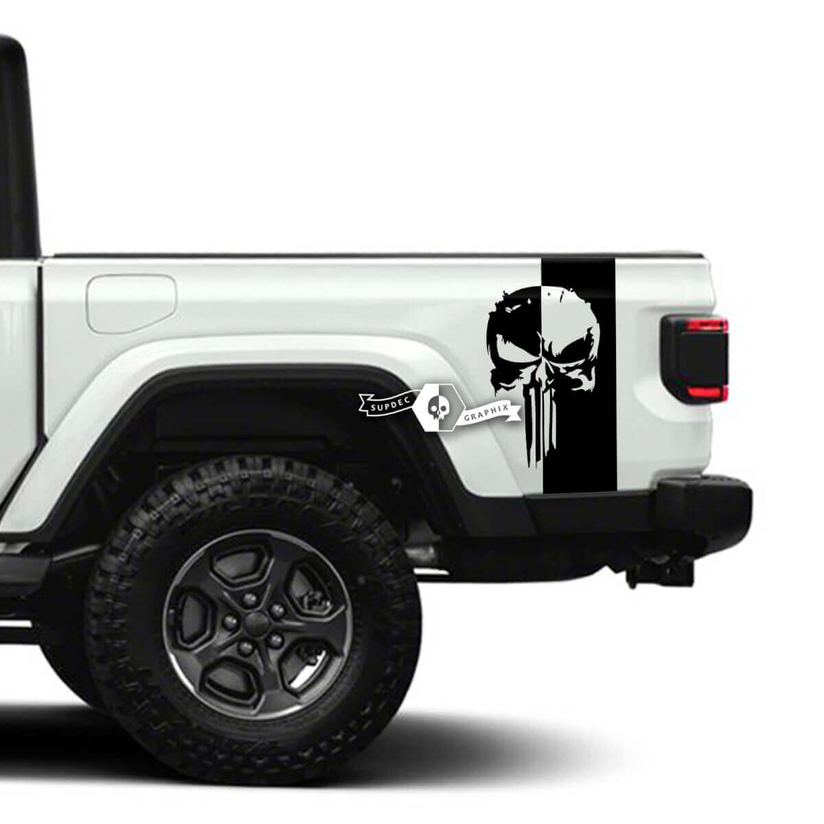 Coppia di adesivi Jeep Gladiator Side Punisher decalcomanie grafica in vinile a strisce
