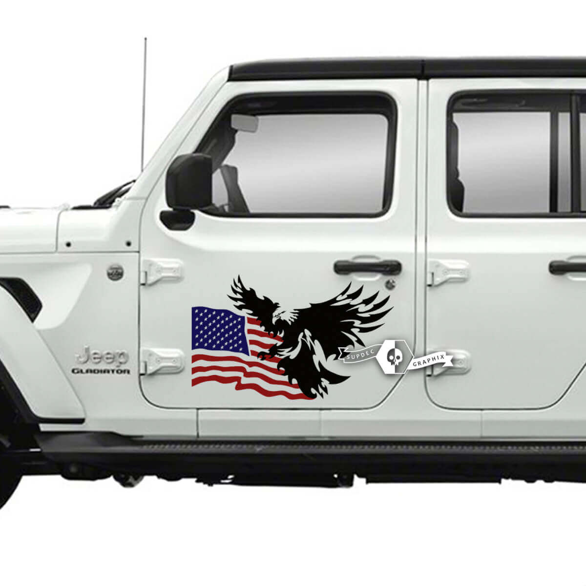 Coppia di Jeep Gladiator Side Door Bandiera USA Bald Eagle Adesivi Decalcomanie Grafica in vinile Striscia

