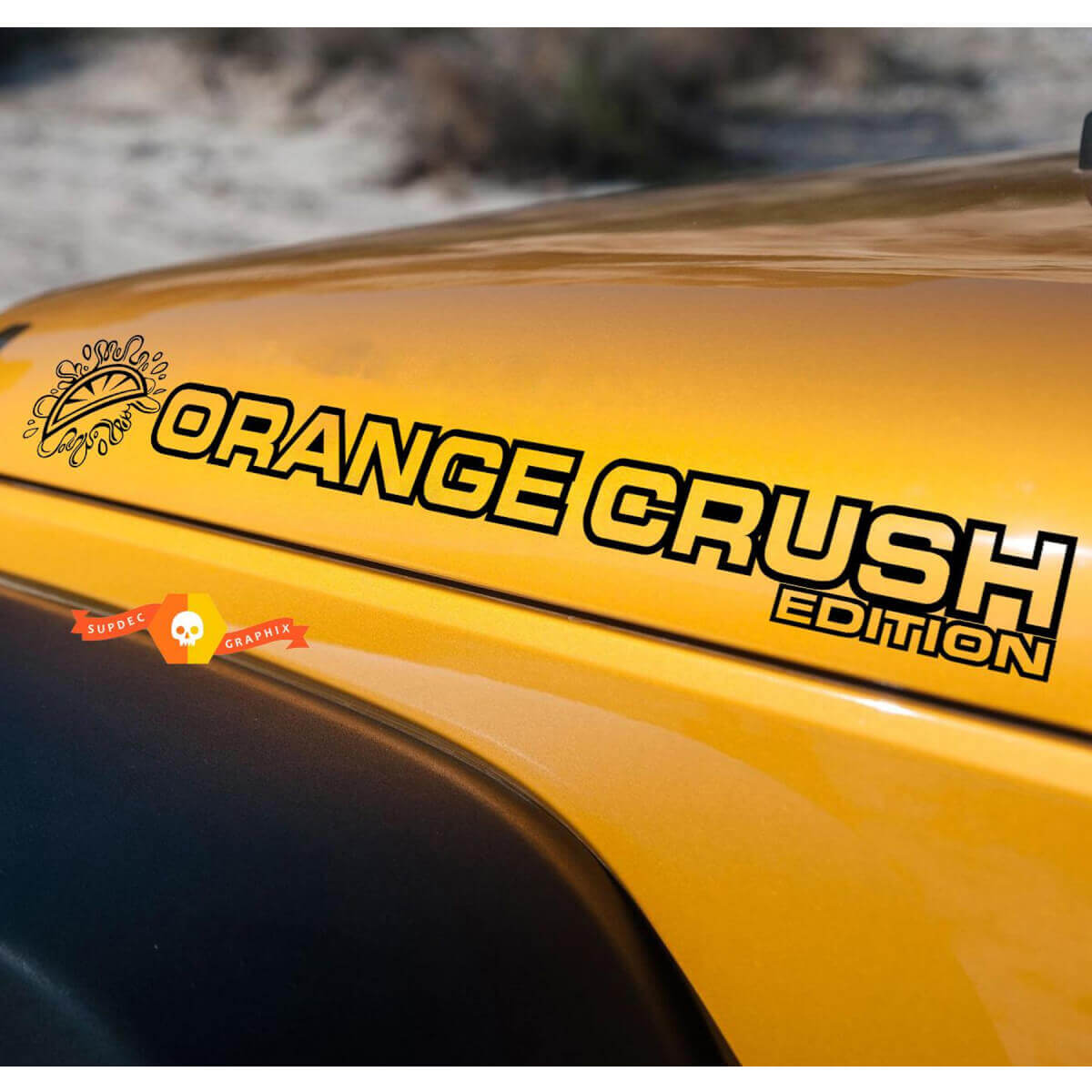 Coppia di adesivi in vinile arancione Crush laterali per cofano Jeep Wrangler Rubicon Sahara