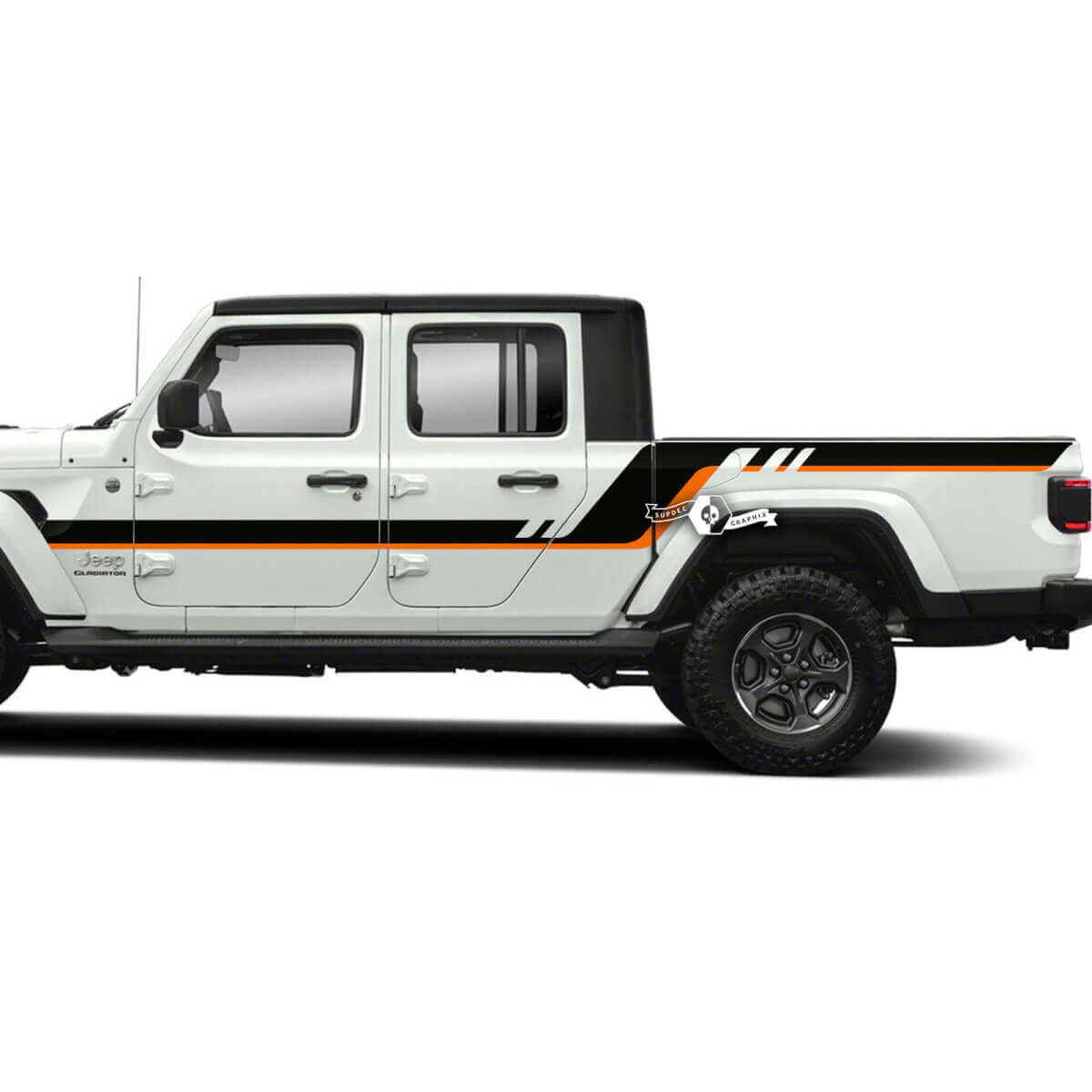 Coppia Jeep Gladiator Porte laterali Letto Fender Stripes Style Vinile Decalcomania Kit grafico 2 colori

