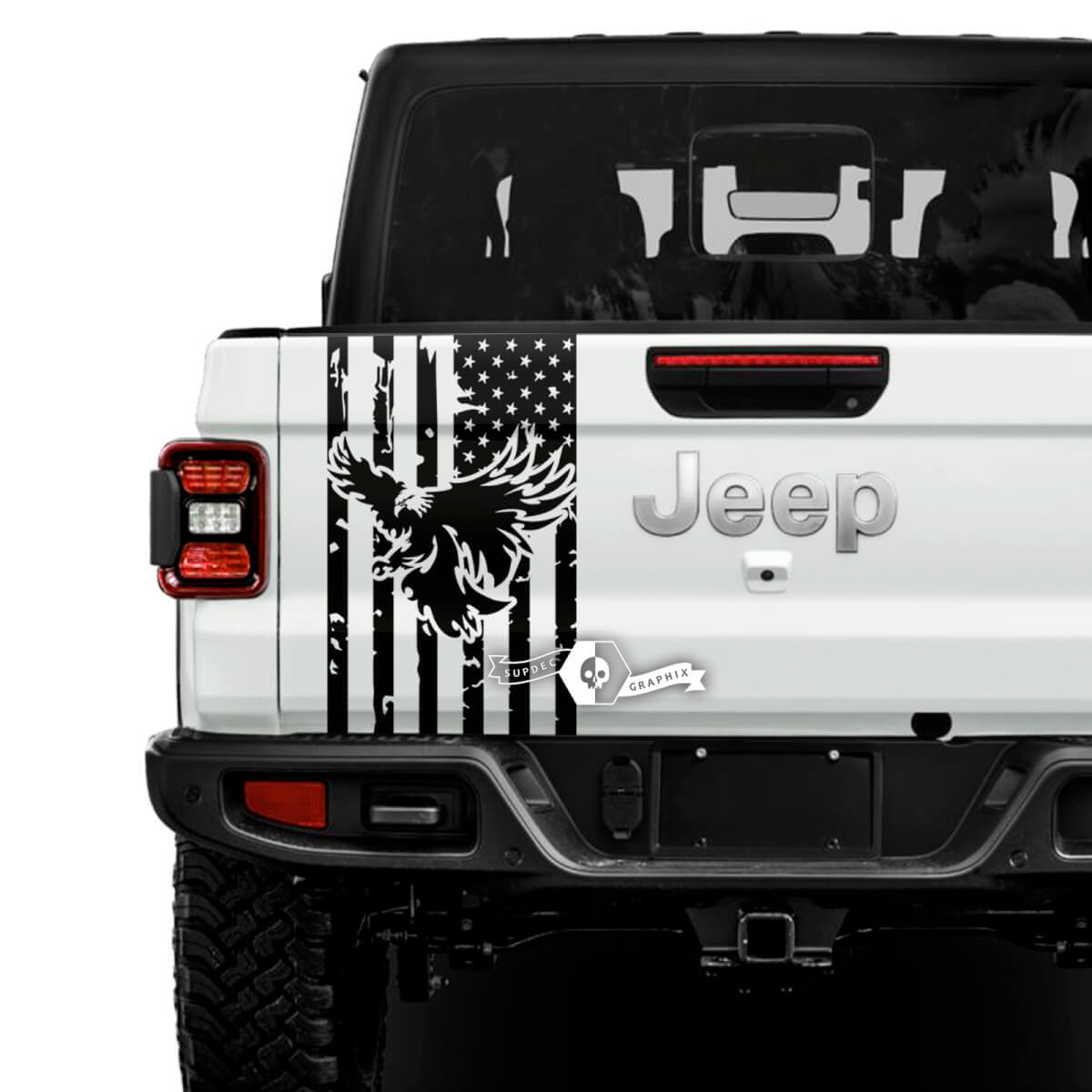 Jeep Gladiator USA Flag distrutto aquila calva adesivi decalcomanie grafica in vinile portellone letto adesivi in ​​vinile decalcomanie
