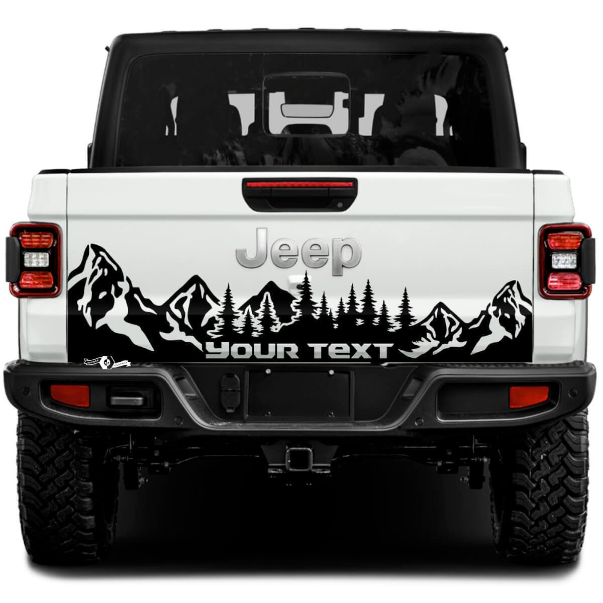 Adesivo in Vinile Personalizzato Testo Montagna e Foresta per Porta Posteriore Jeep Gladiator