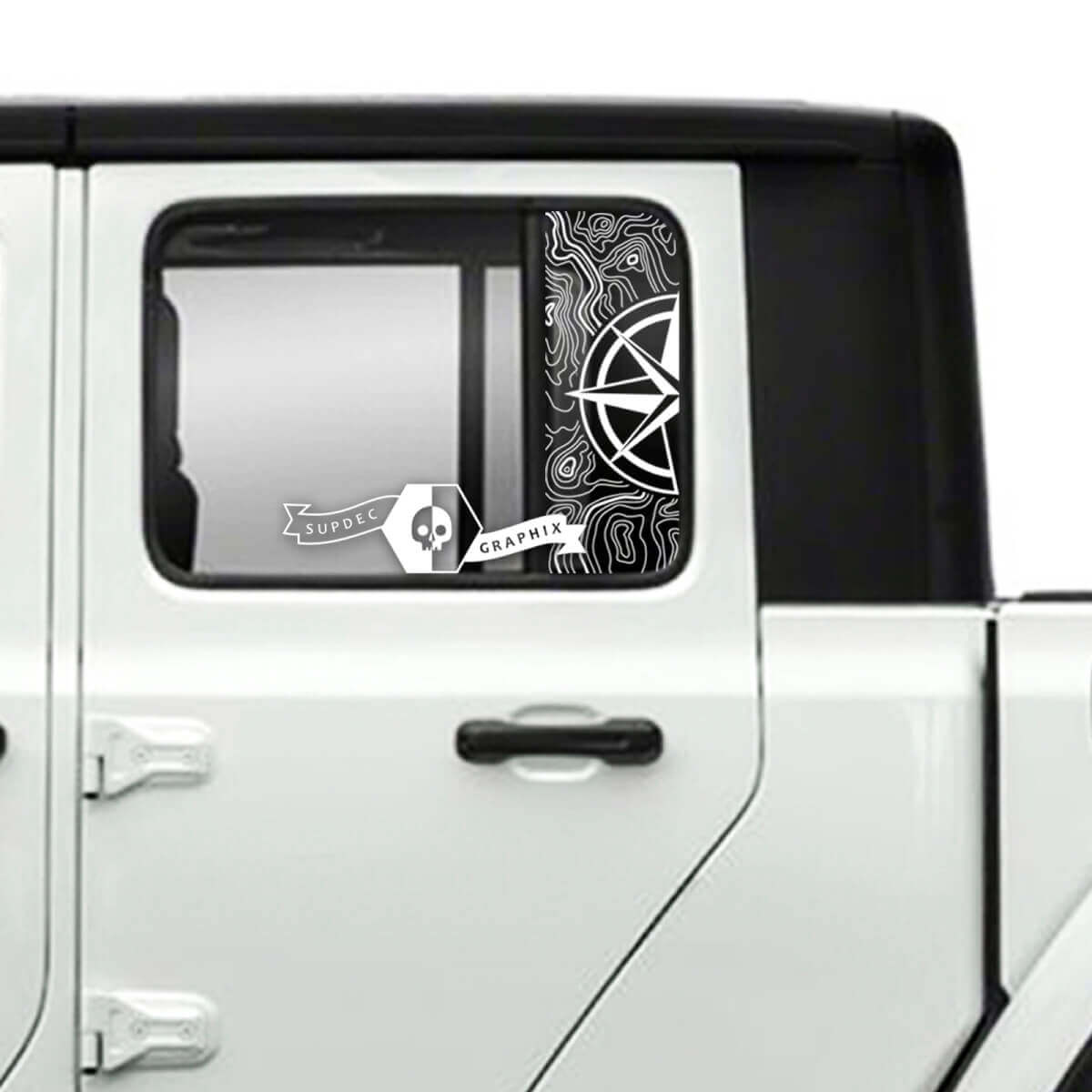 Coppia di Jeep Gladiator Porta laterale Finestra Bussola Mappa topografica Adesivi Decalcomanie Grafica in vinile Striscia
