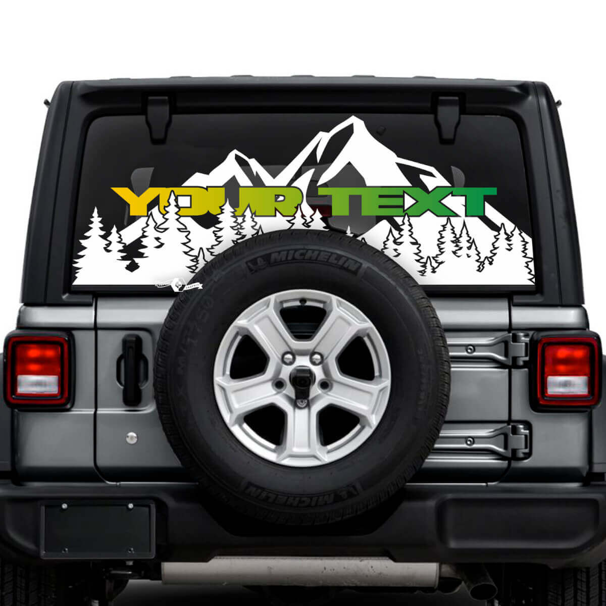 Jeep Wrangler Unlimited Lunotto posteriore Montagne Foresta Adesivi Decalcomanie Grafica in vinile
